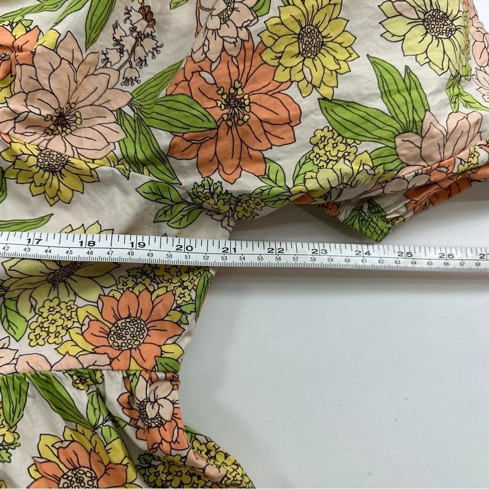 J. Crew Square Neck Tie-Front Blouse Women’s 18 Puff Sleeve Zinnia Floral